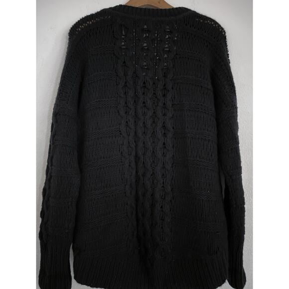 DUFFY Chunky Wool Cashmere Sweater Women M Black Cable Knit Fisherman Comfy Cozy - Picture 2 of 10